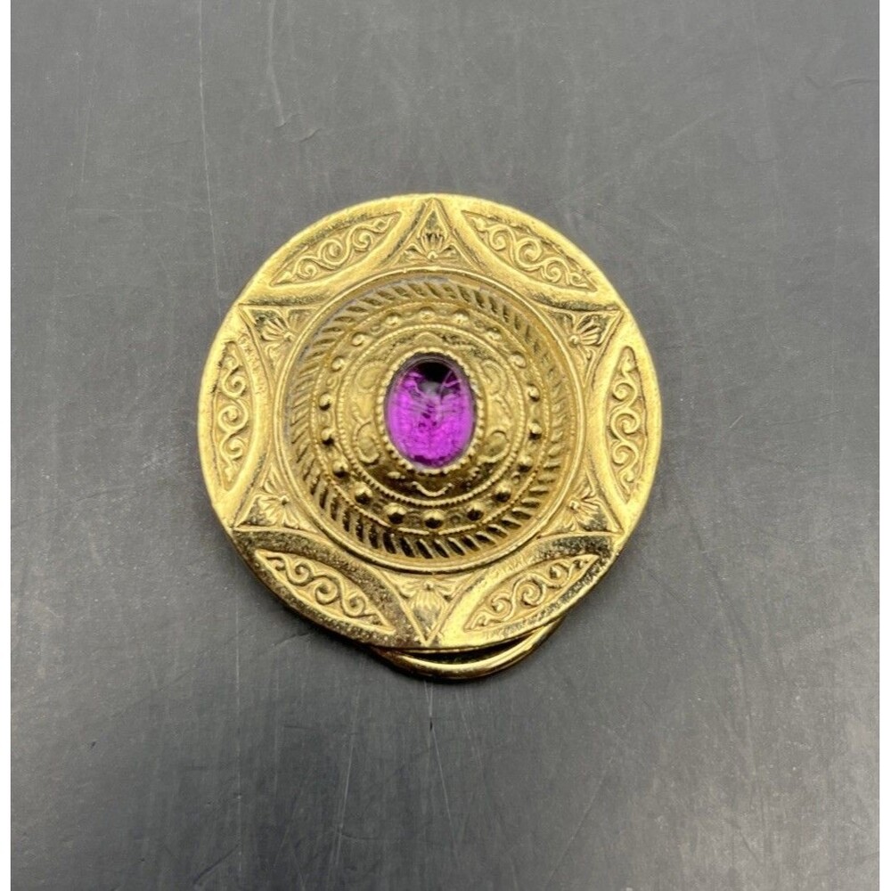 Medallion Scarf Clip Gold Tone Pink Cabochon Classic Glam Elegant Vintage